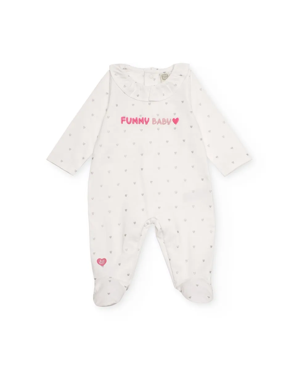 

Белый детский комбинезон с принтом в виде сердечек и вышитым текстом Tuc tuc