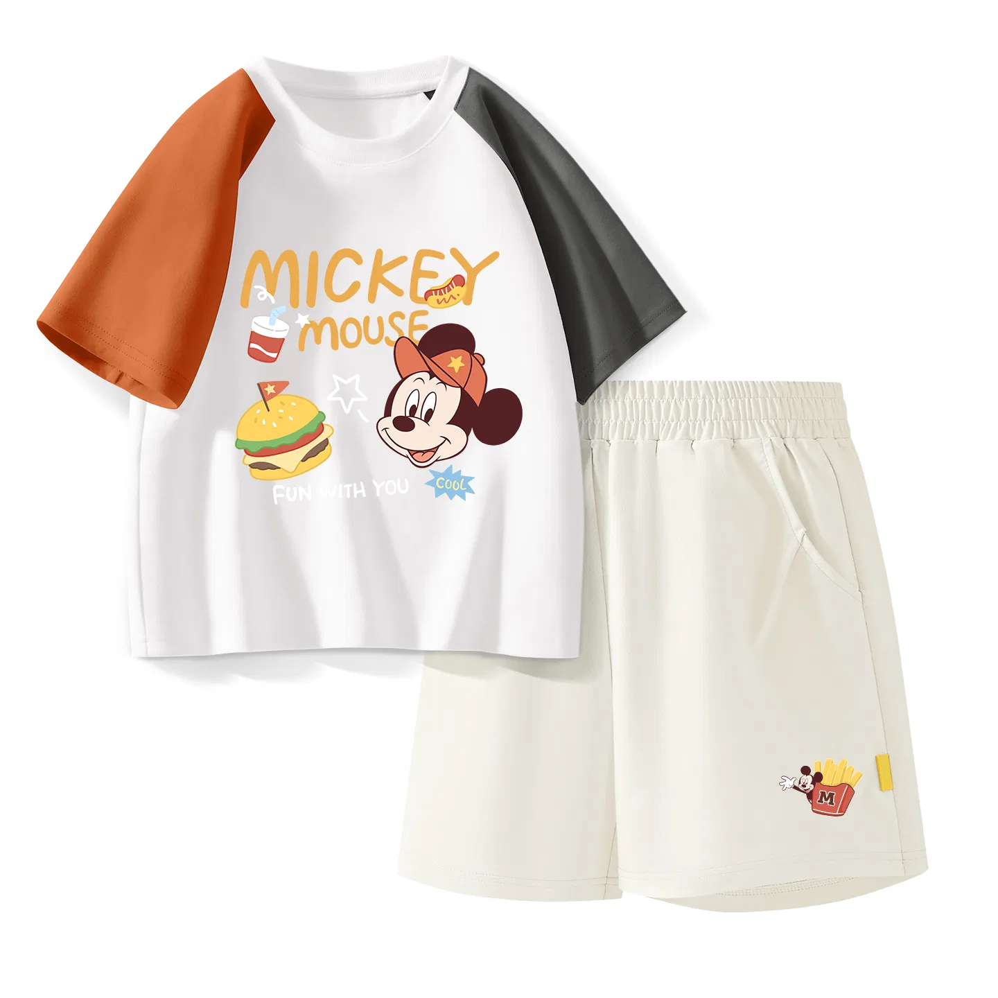 Детский спортивный костюм Casual Sportswear 2 Piece Set Disney, Di Hamburger Orange Gray+Di French Fries K_Bottom Right Mist White