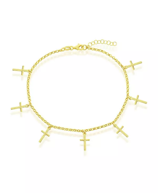 

Серебряный браслет-цепочка Rolo с подвесками-крестиками, позолоченный Simona, gold