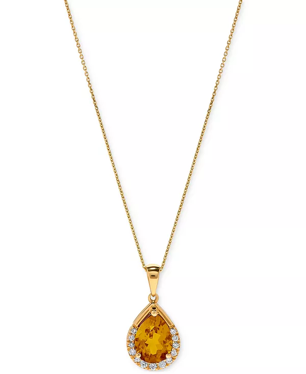 

Ожерелье с подвеской в форме груши длиной 17 дюймов из 14-каратного желтого золота с драгоценными камнями и бриллиантами (1/10 карата) Macy'S, citrine