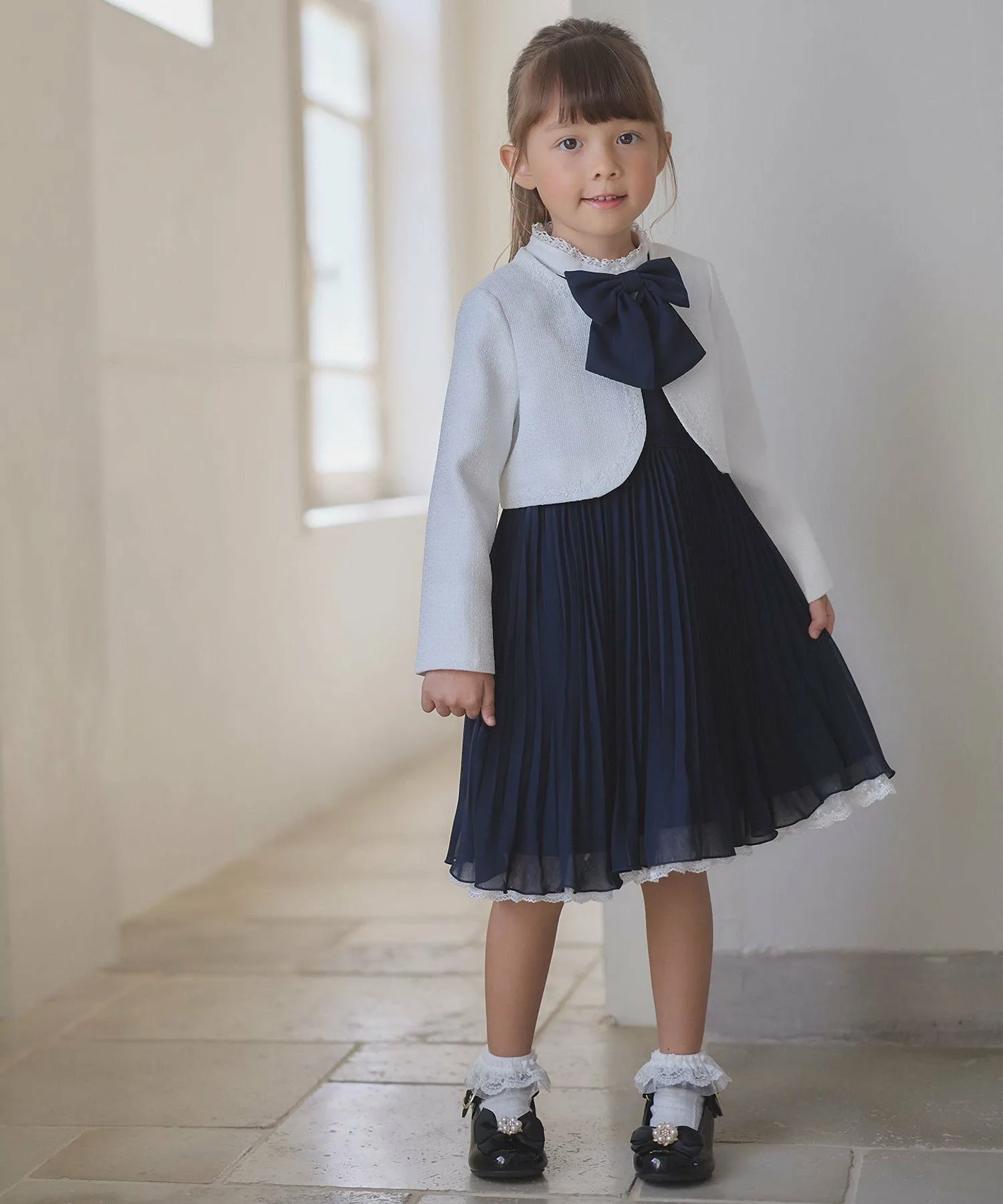Плиссированное платье из шифона ANY KIDS, Navy [075] — фото 4