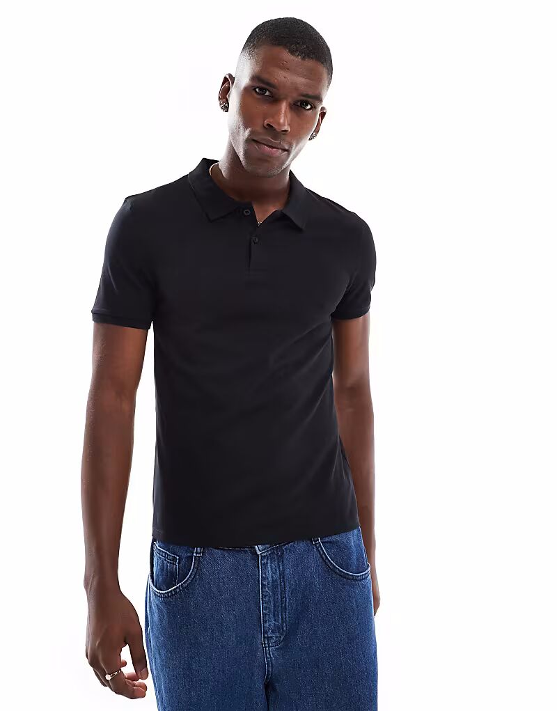 

Поло из пике ASOS DESIGN облегающего кроя черного цвета