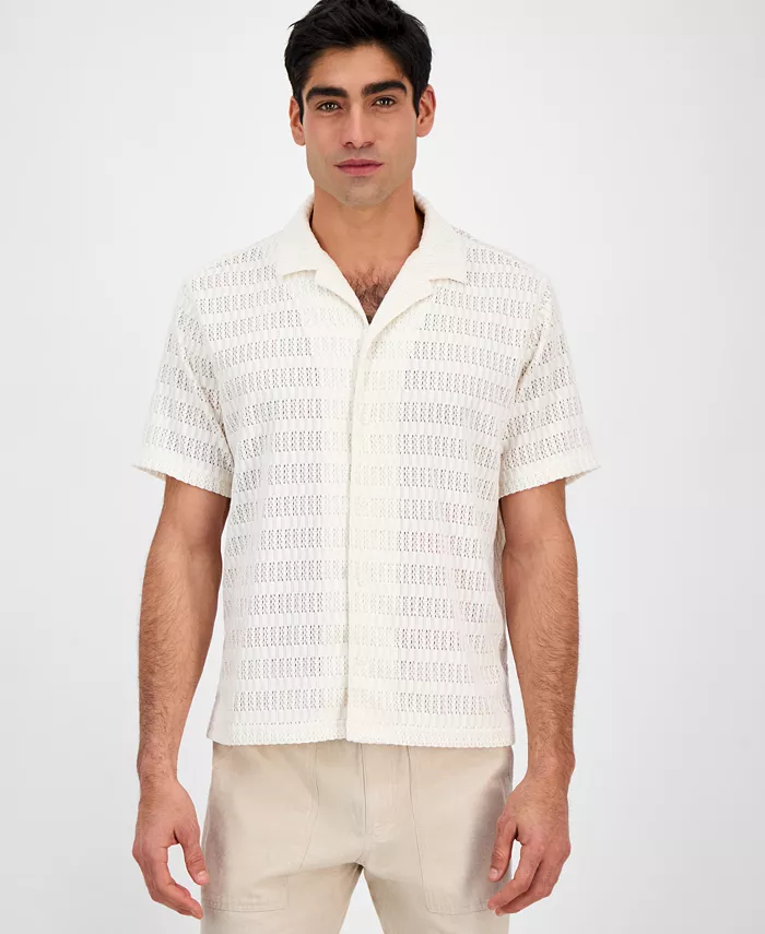 

Мужская рубашка Andre Knit Tonal Stripe Camp Sun + Stone, белый