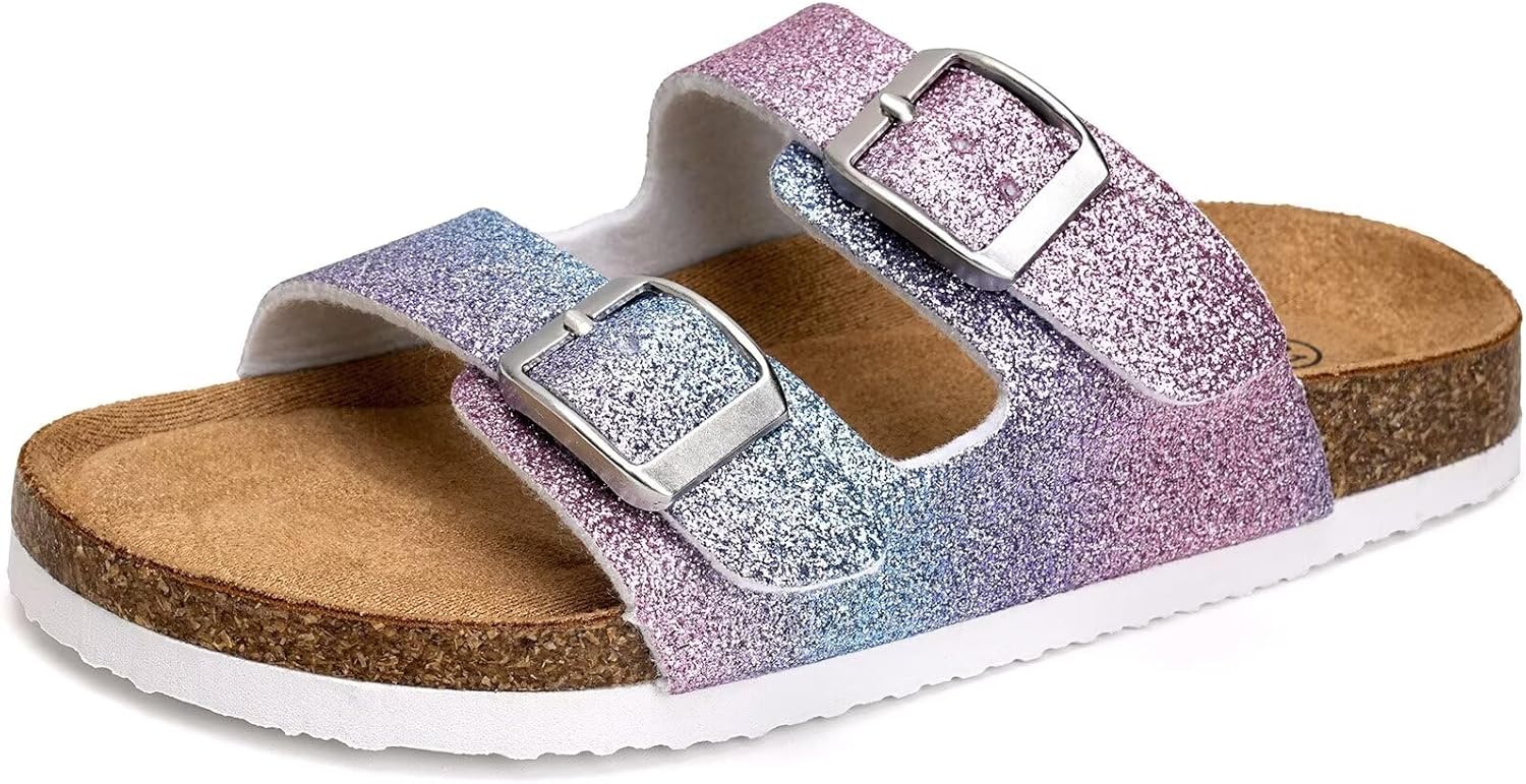 

Детские сандалии Torotto для мальчиков и девочек, шлепанцы на лето, противоскользящие, с пробковой подошвой и блестками, с регулируемыми ремешками для дома и улицы, Glitter Gradient