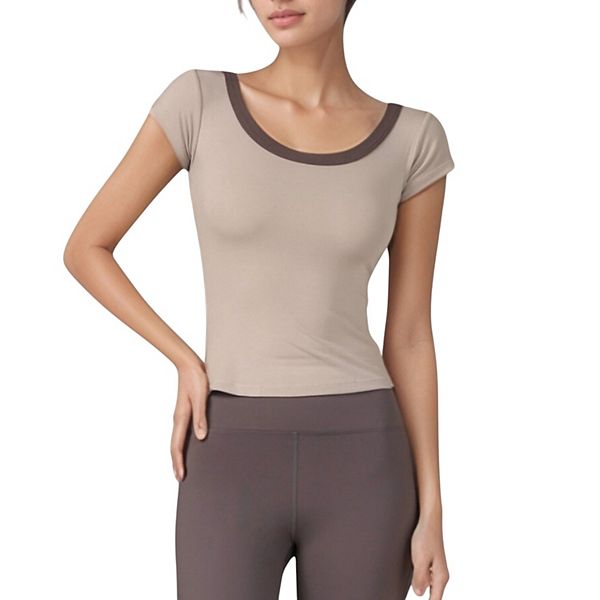 

Женский топ с круглым вырезом и контрастной отделкой Anna-Kaci, Khaki