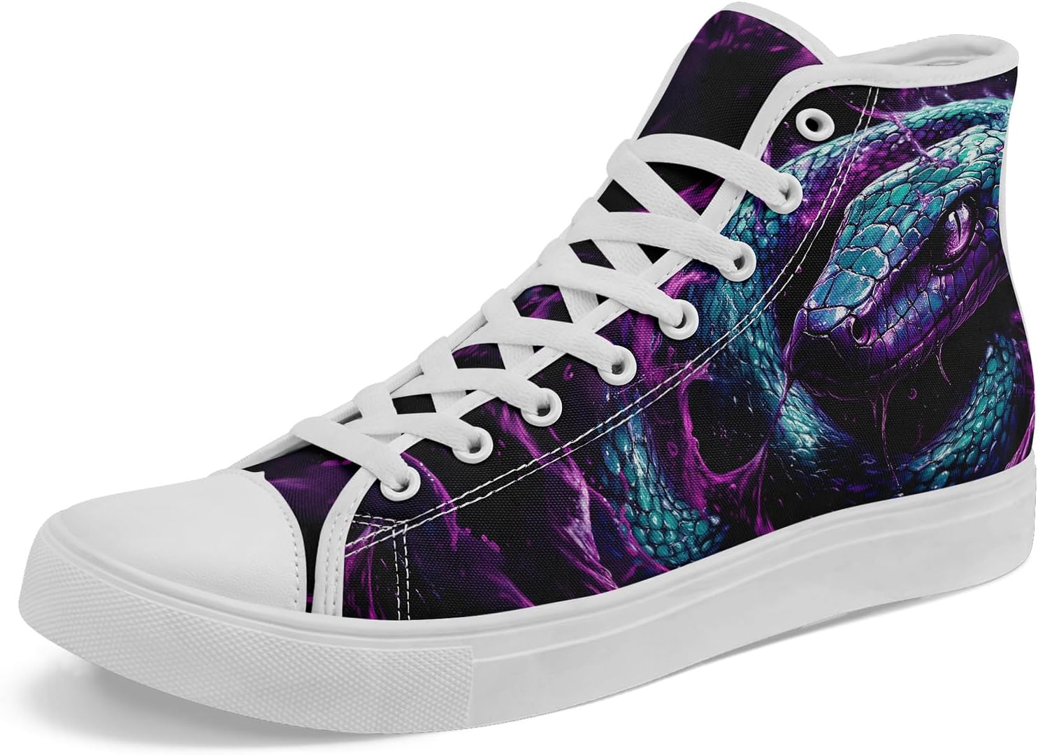 

Унисекс высокие кеды с принтом под змею из текстиля, легкие шнурованные обувь для прогулок, активного отдыха и повседневной носки Awsole, белый/синий/фиолетовый