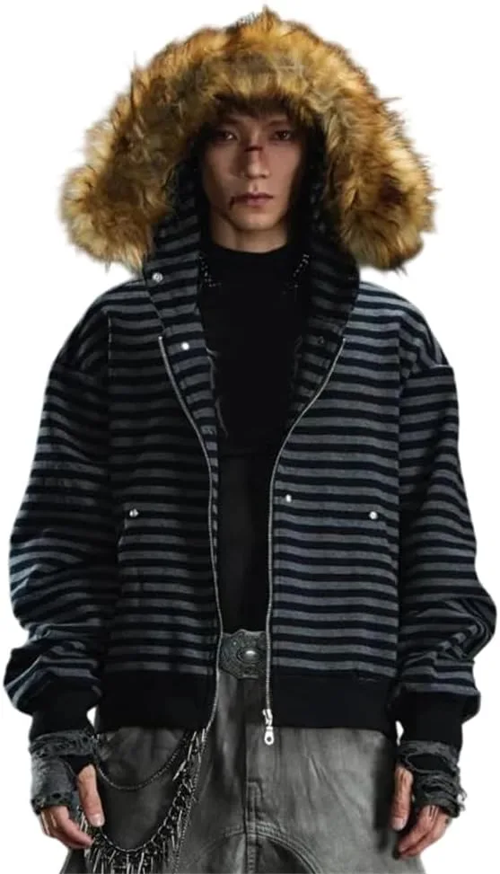 

Мужской худи с меховой аппликацией и молнией