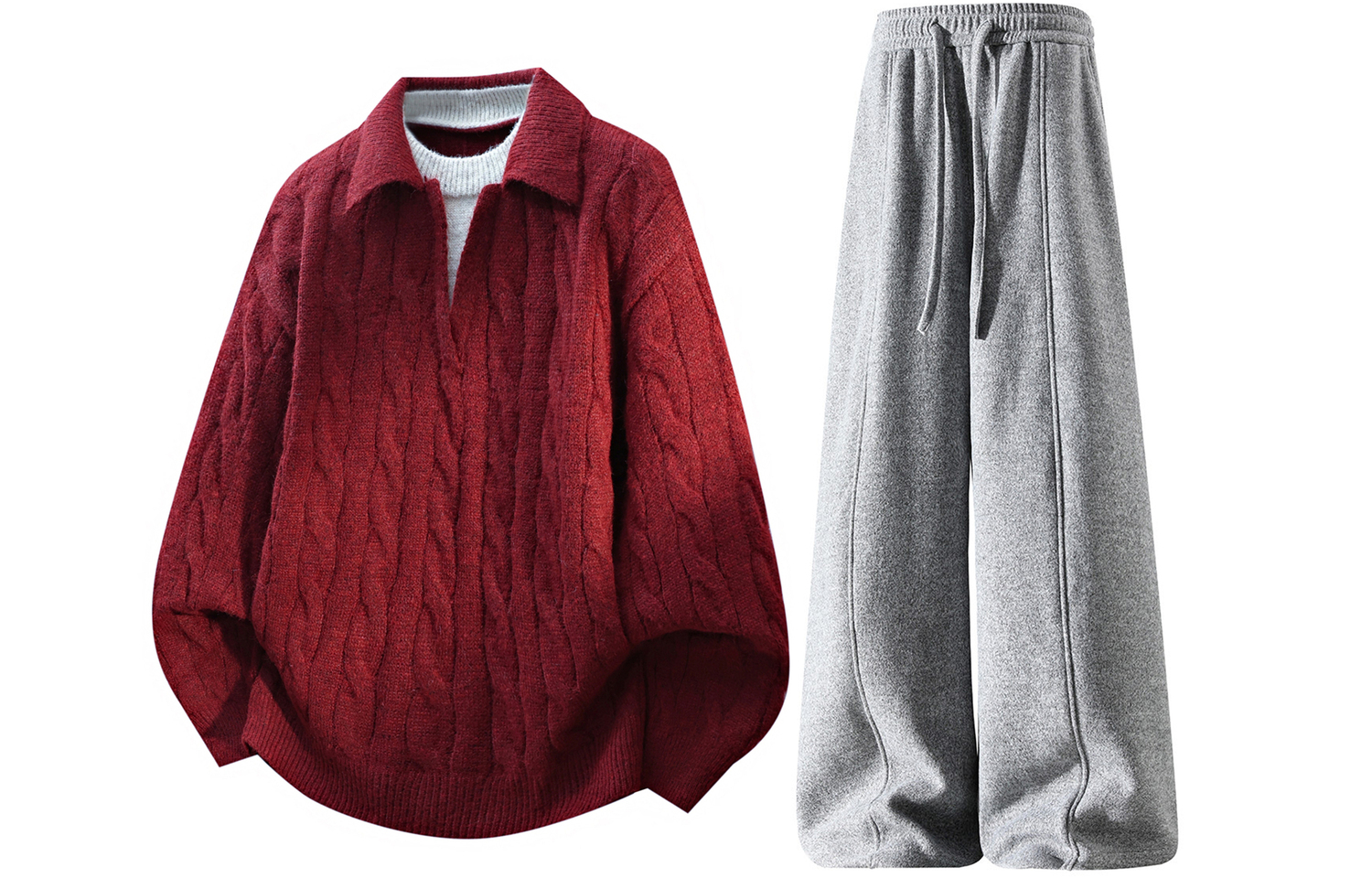 

Повседневная спортивная одежда Unisex V-образный вырез Moderate X1617, burgundy top+серый sweatpants fleece-lined