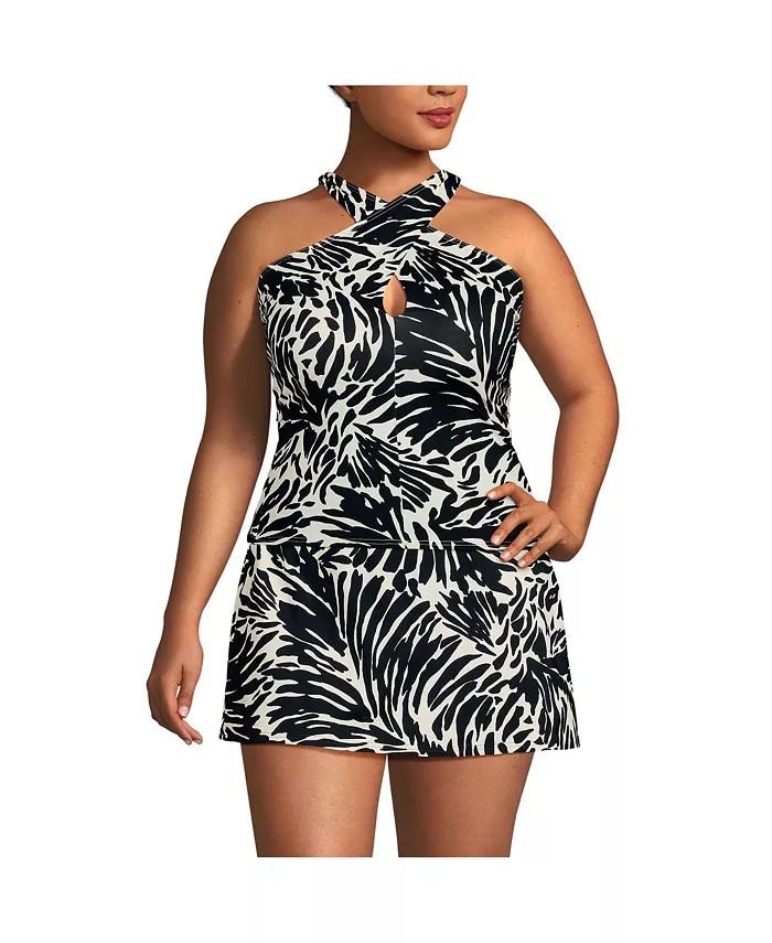 

Женский топ-танкини с бретельками через шею Criss Cross Lands' End, черный