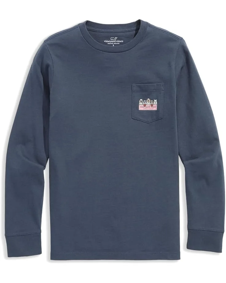 Футболка Vineyard Vines Kids Ghost Pups Logo Box Long Sleeve Pocket Tee (Little Kid/Big Kid), Blue Blazer