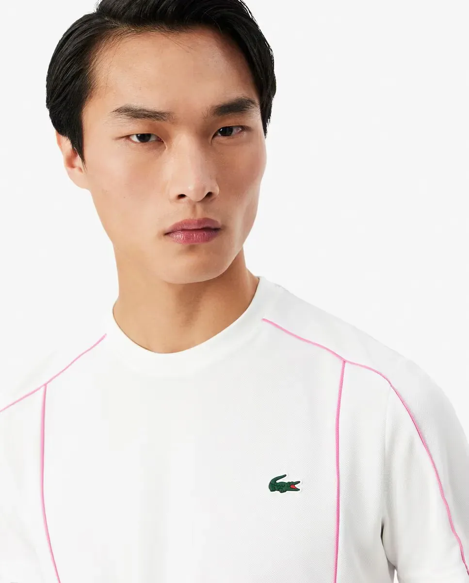 Lacoste Мужская спортивная футболка с контрастной отделкой Ultra-Dry белого цвета с коротким рукавом — фото 3