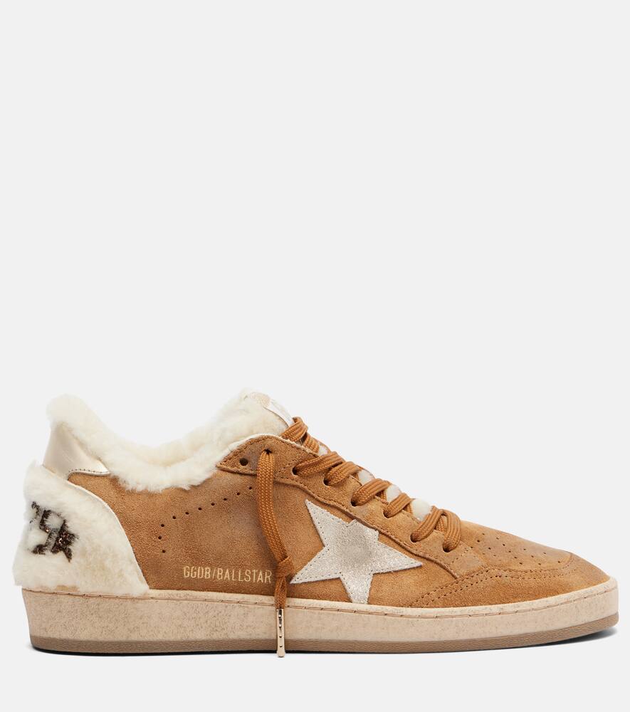Кроссовки из замши Ball Star с отделкой из овчины Golden Goose, Cognac/Beige/Silver — фото 4