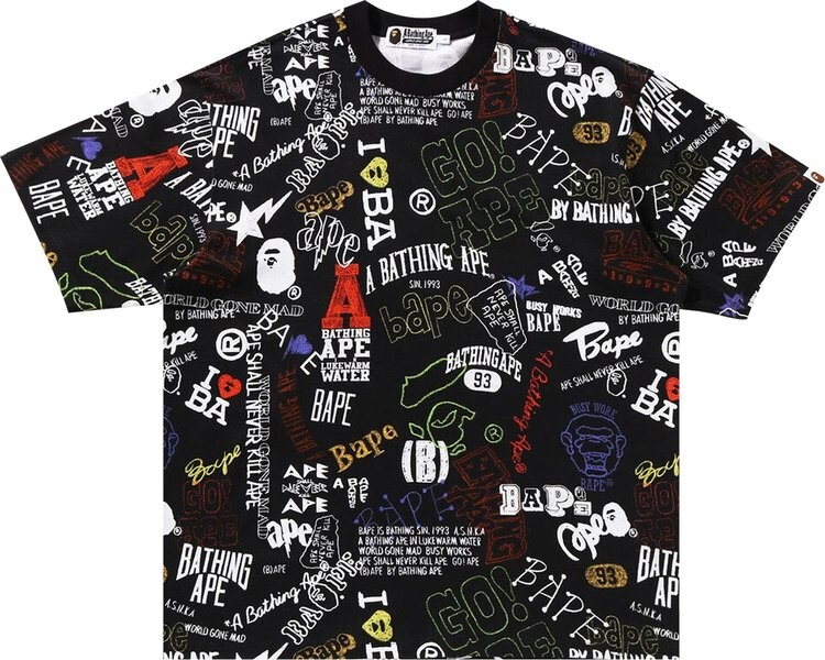 

Футболка BAPE Hand Draw Pattern Relaxed Fit 'Black', черный