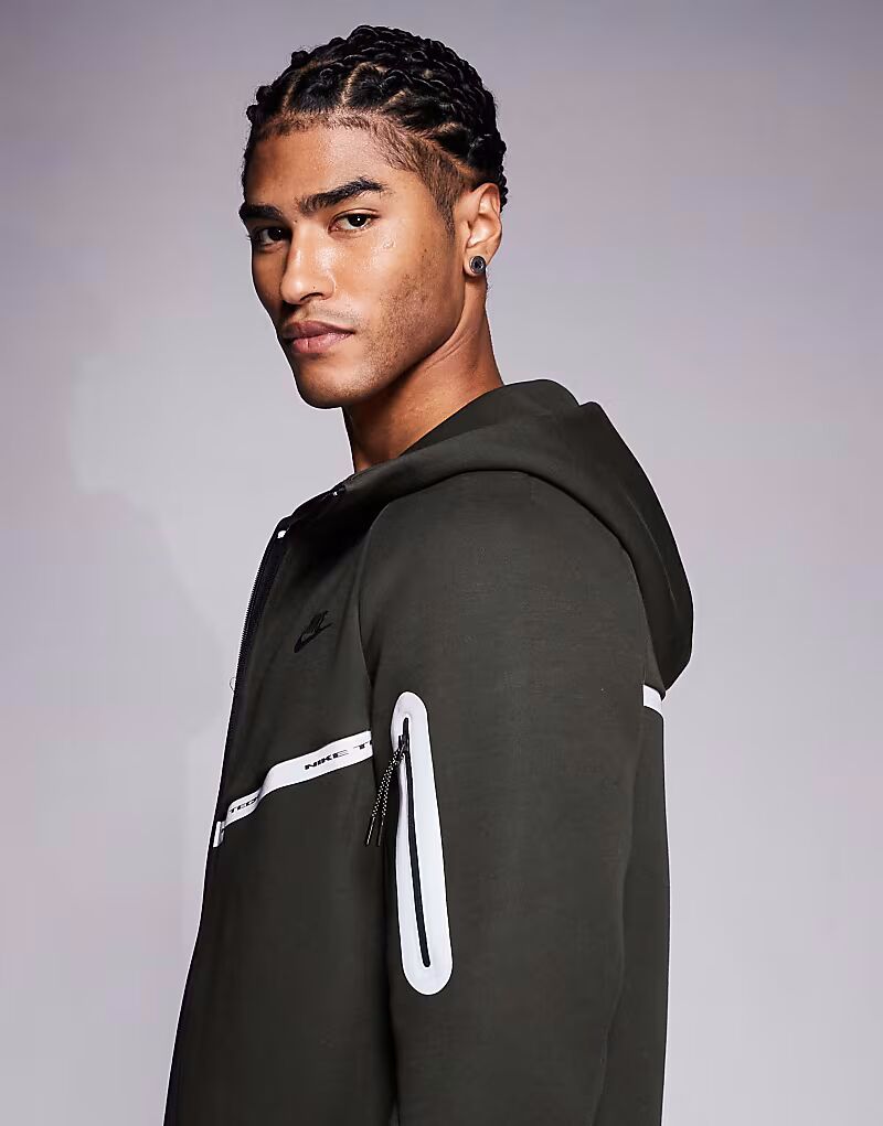 Толстовка с капюшоном Tech Fleece со светоотражающей застежкой-молнией темно-зеленого цвета Nike — фото 4
