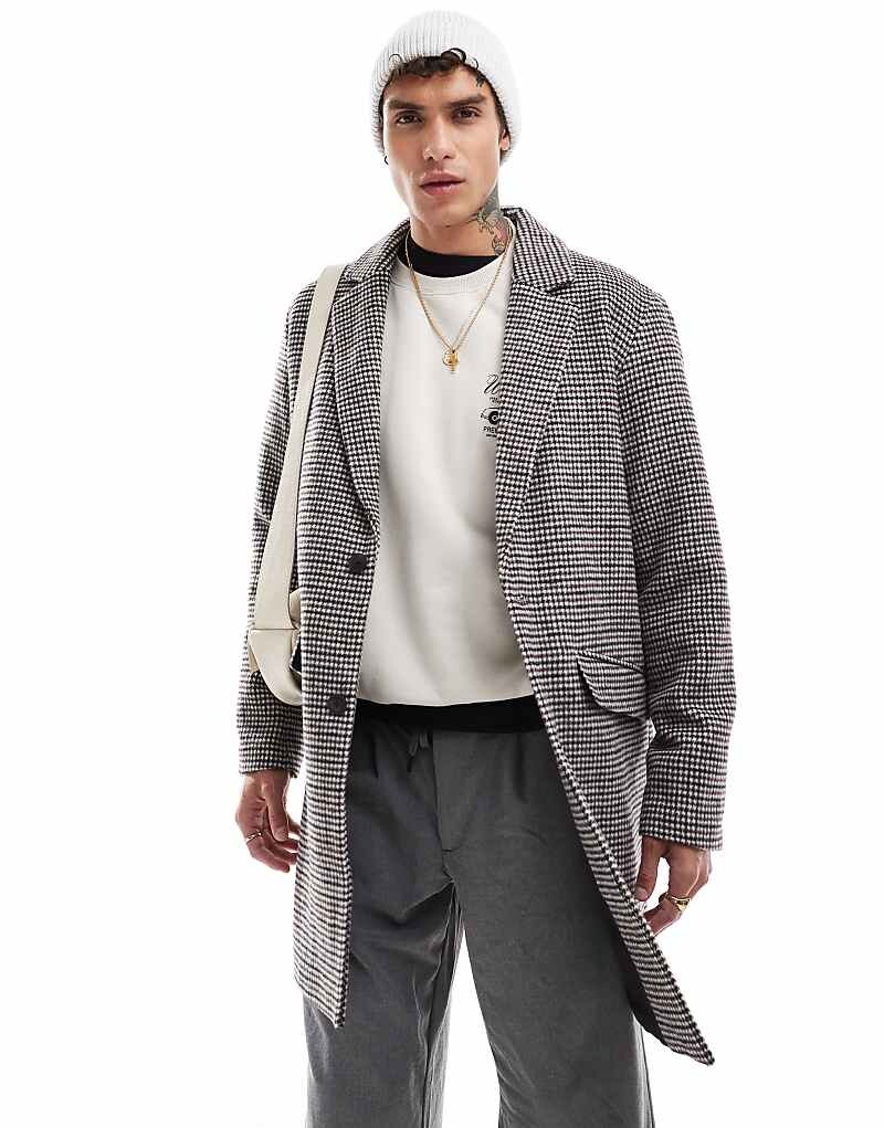 

Коричневое пальто в клетку Jack & Jones из смесовой шерсти