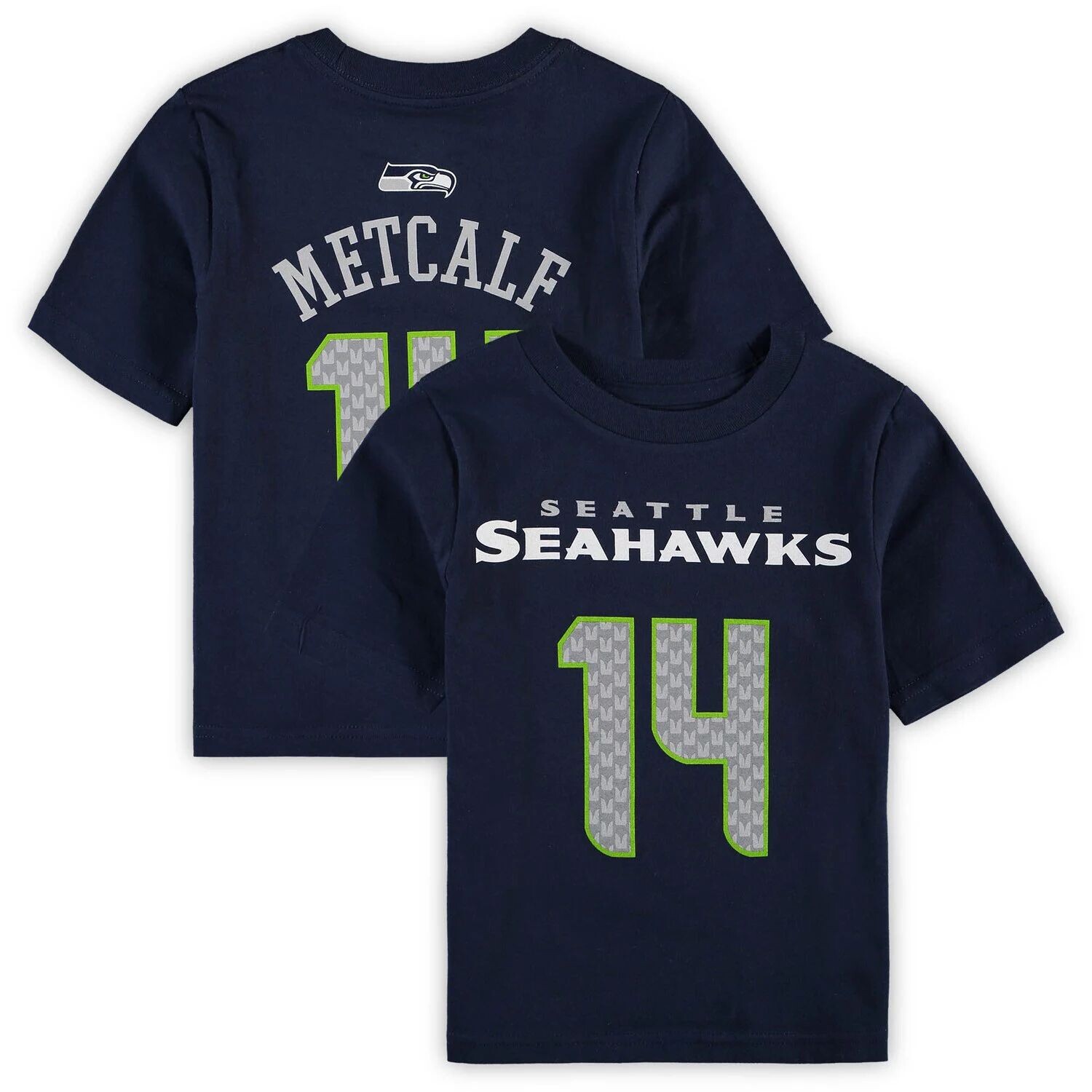 

Футболка с именем и номером игрока дошкольного возраста DK Metcalf College Navy Seattle Seahawks Mainliner Outerstuff