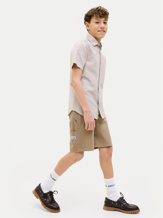 Шорты свободного кроя из ткани Tony 12268938 Jack&Jones Junior, коричневый — фото 4
