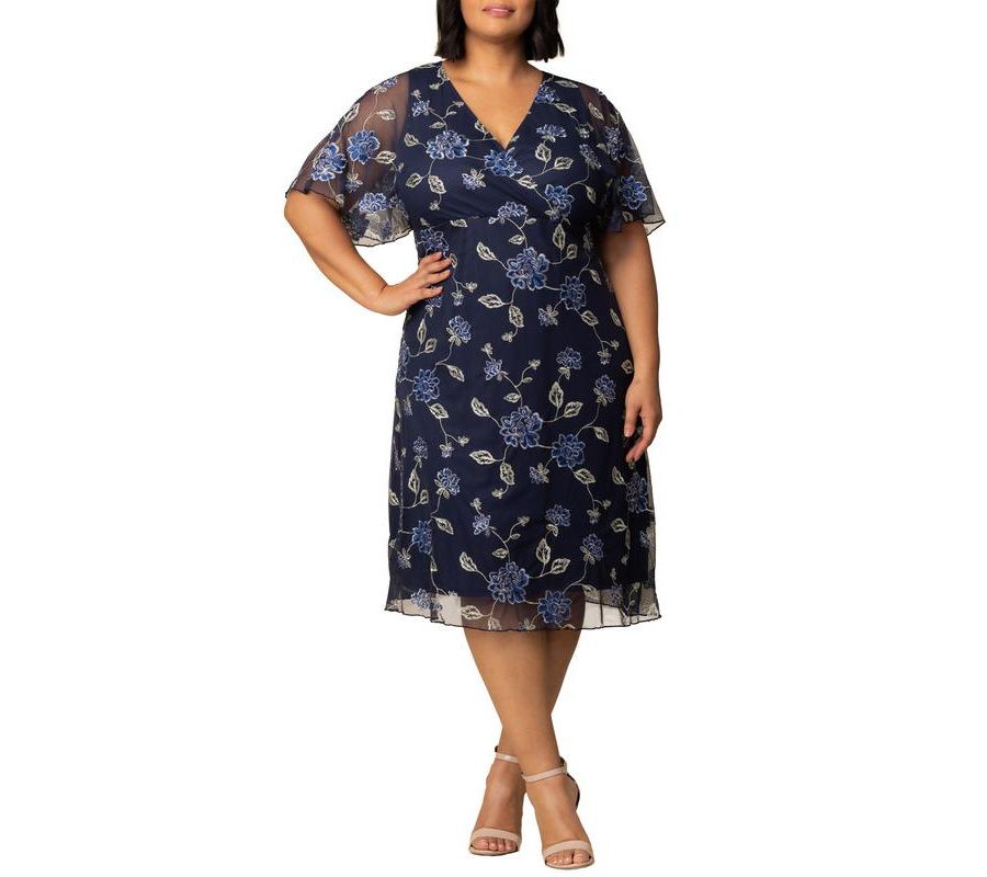 

Коктейльное платье Sonnet большого размера с вышивкой Kiyonna, Navy blue blooms