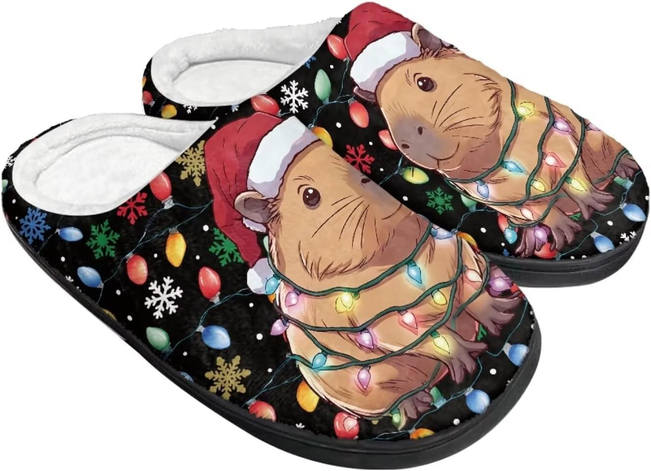

Мужские зимние пушистые плюшевые тапочки Qoiuvncy с черепом, мягкие теплые домашние тапочки с хлопковой подошвой, противоскользящие, Xmas Light Capybara