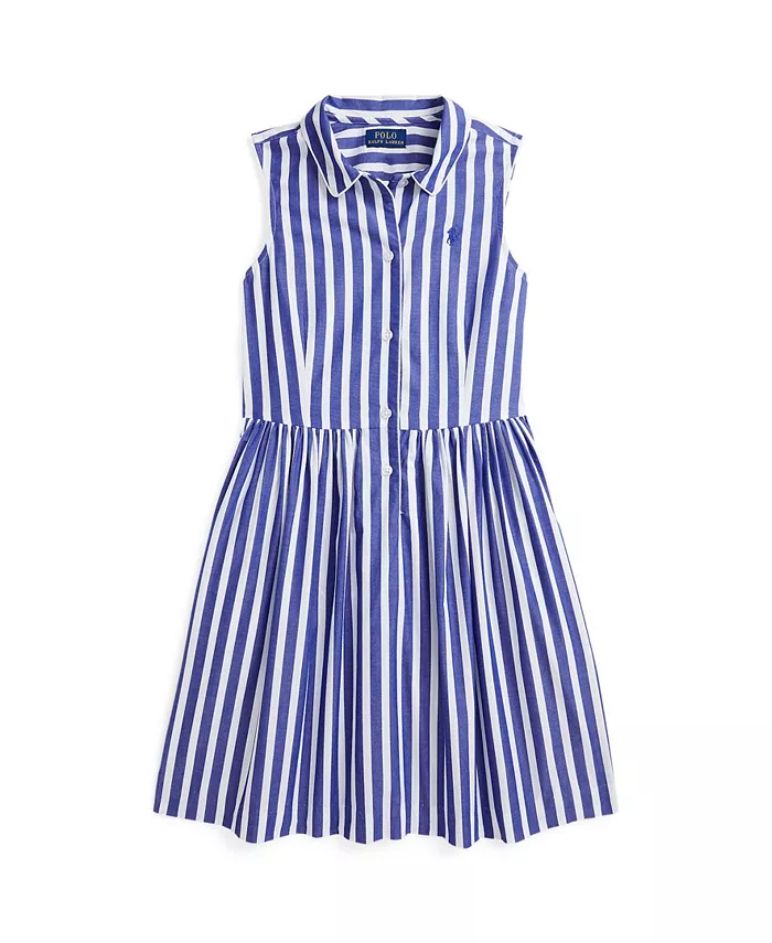 

Платье-рубашка из поплина в полоску для девочек Big Girls Polo Ralph Lauren, белый