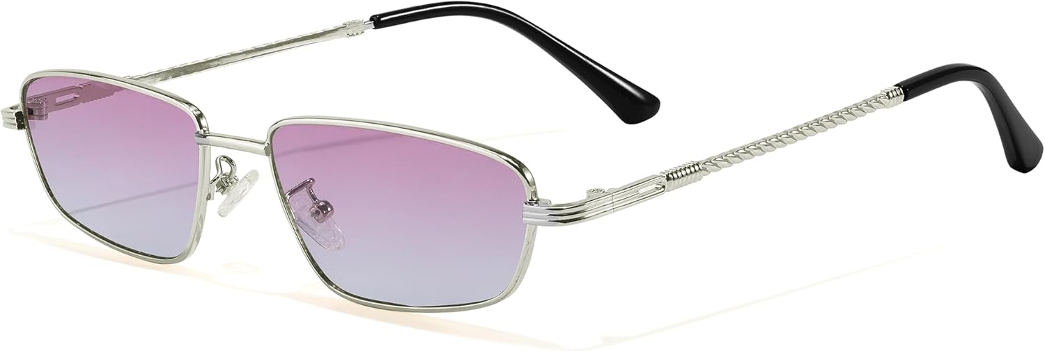 

Модные квадратные солнцезащитные очки Chicid для женщин и мужчин в стиле ретро, ​​маленькие, в стиле Y2K, узкие, с защитой UV400, A02 Silver Frame/Gradient Purple Lens