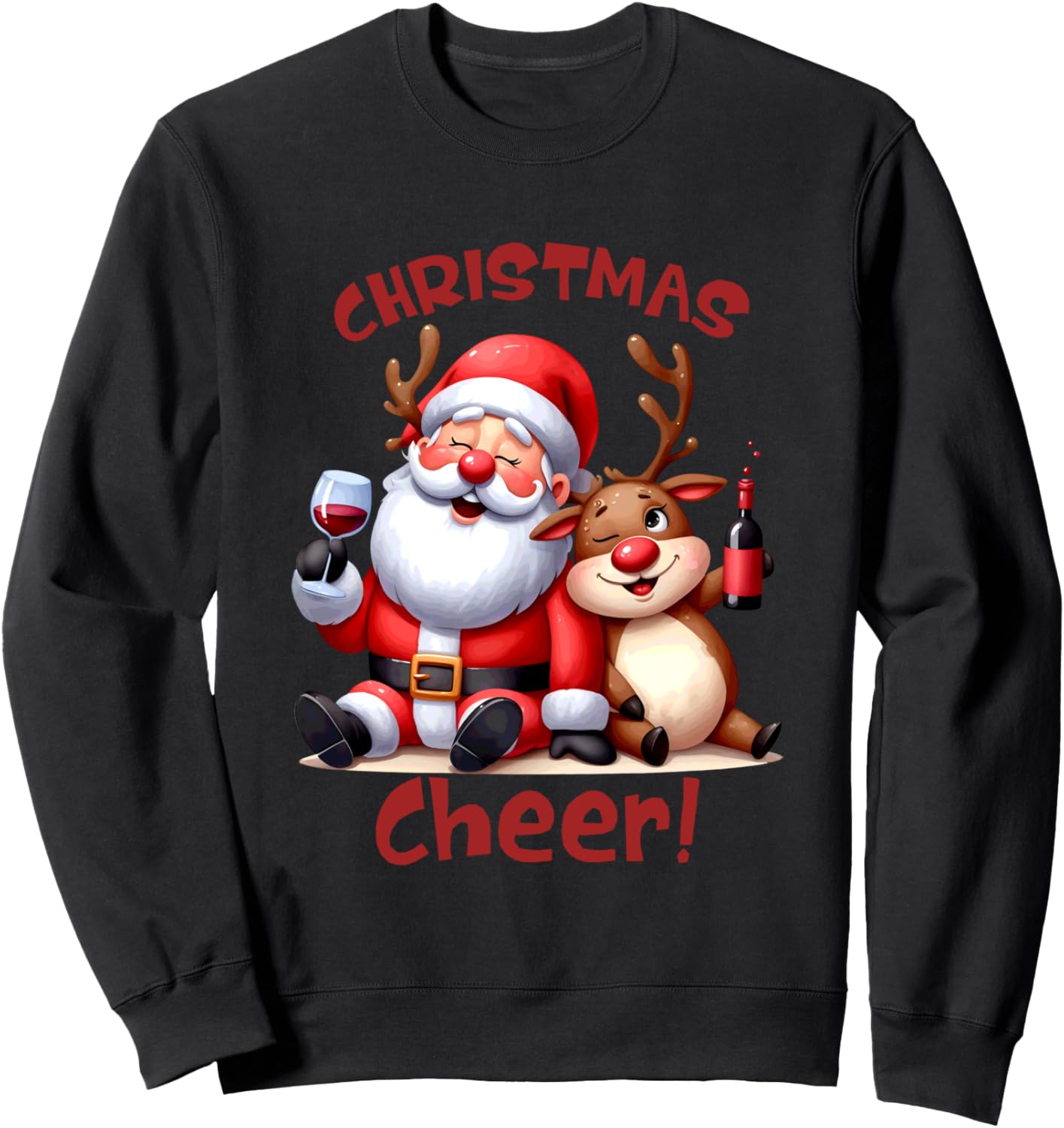 

Рождественская толстовка с Санта-Клаусом и оленями для праздничного веселья Festive Holiday Santa Reindeer Celebration, черный