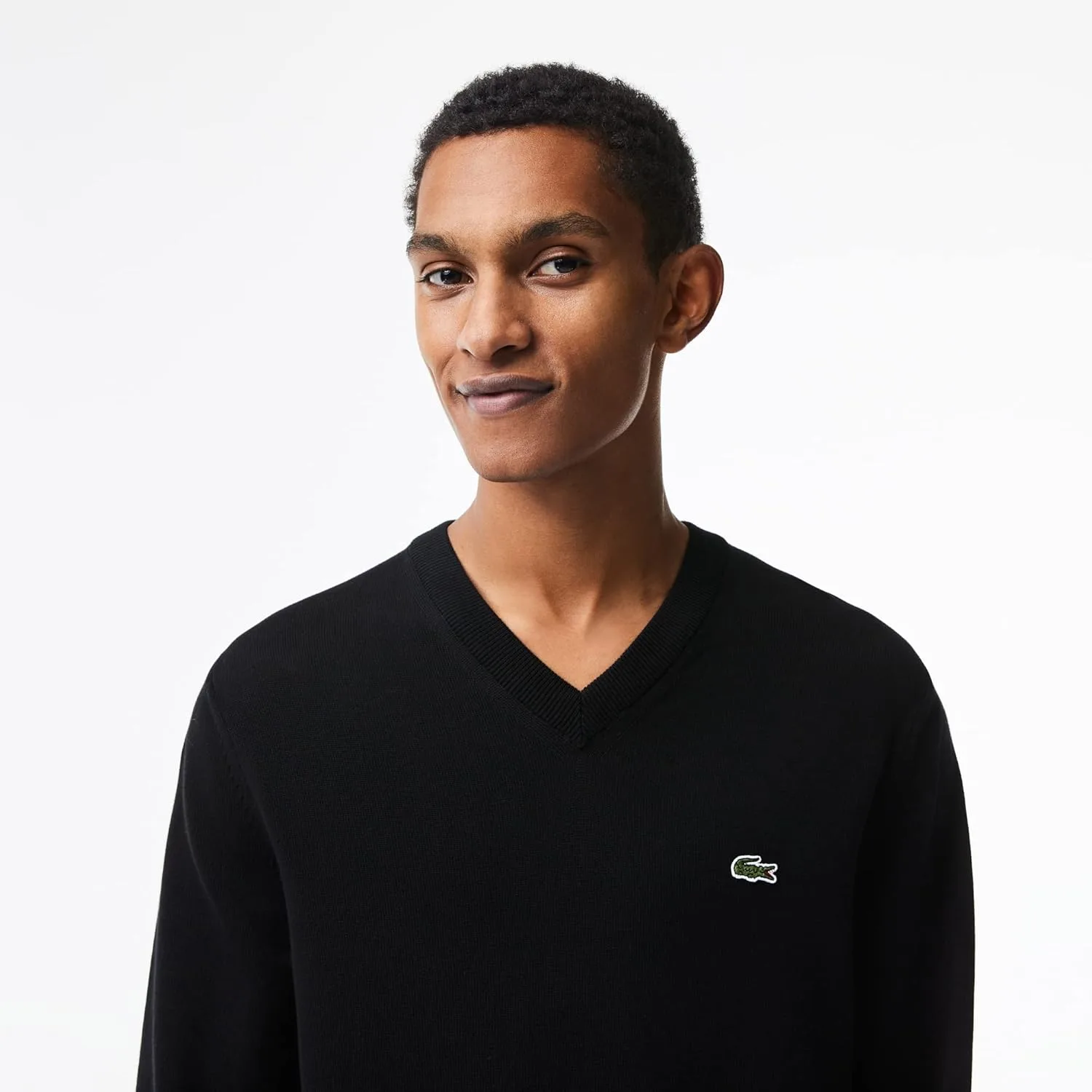 Свитер Lacoste мужской монокоттон с V-образным вырезом, черный — фото 4