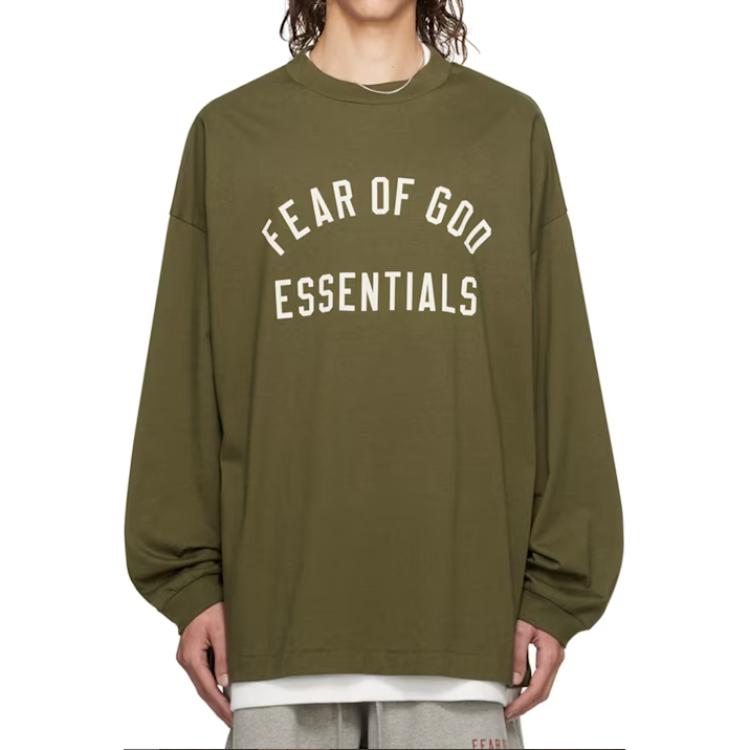 Длинный рукав Футболка Fear Of God Essentials, Вечнозеленый Зеленый/Военный — фото 4