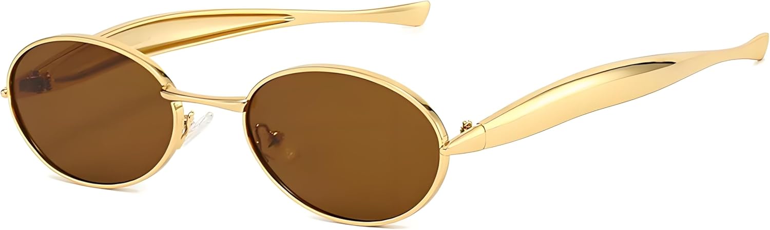 

Женские солнцезащитные очки в стиле ретро овальной формы, маленькая оправа, винтажные солнцезащитные очки 90-х годов, защита от УФ-излучения UV400, заушники скульптурной формы «сардинка» Vanolu, Golden Tea