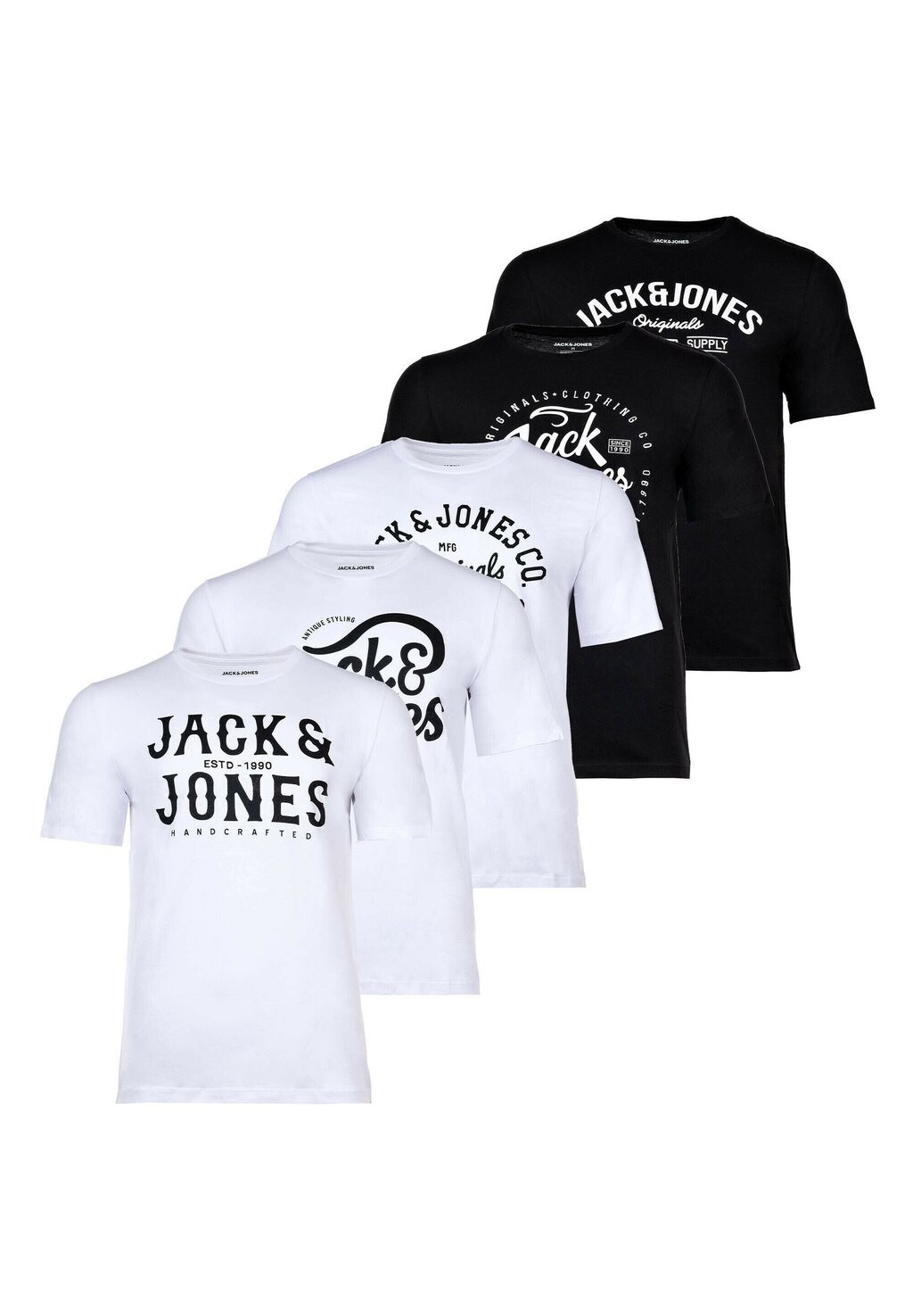 

Футболка с принтом 5Er Pack Crew Neck Logo Print Jack & Jones, цвет weiß schwarz