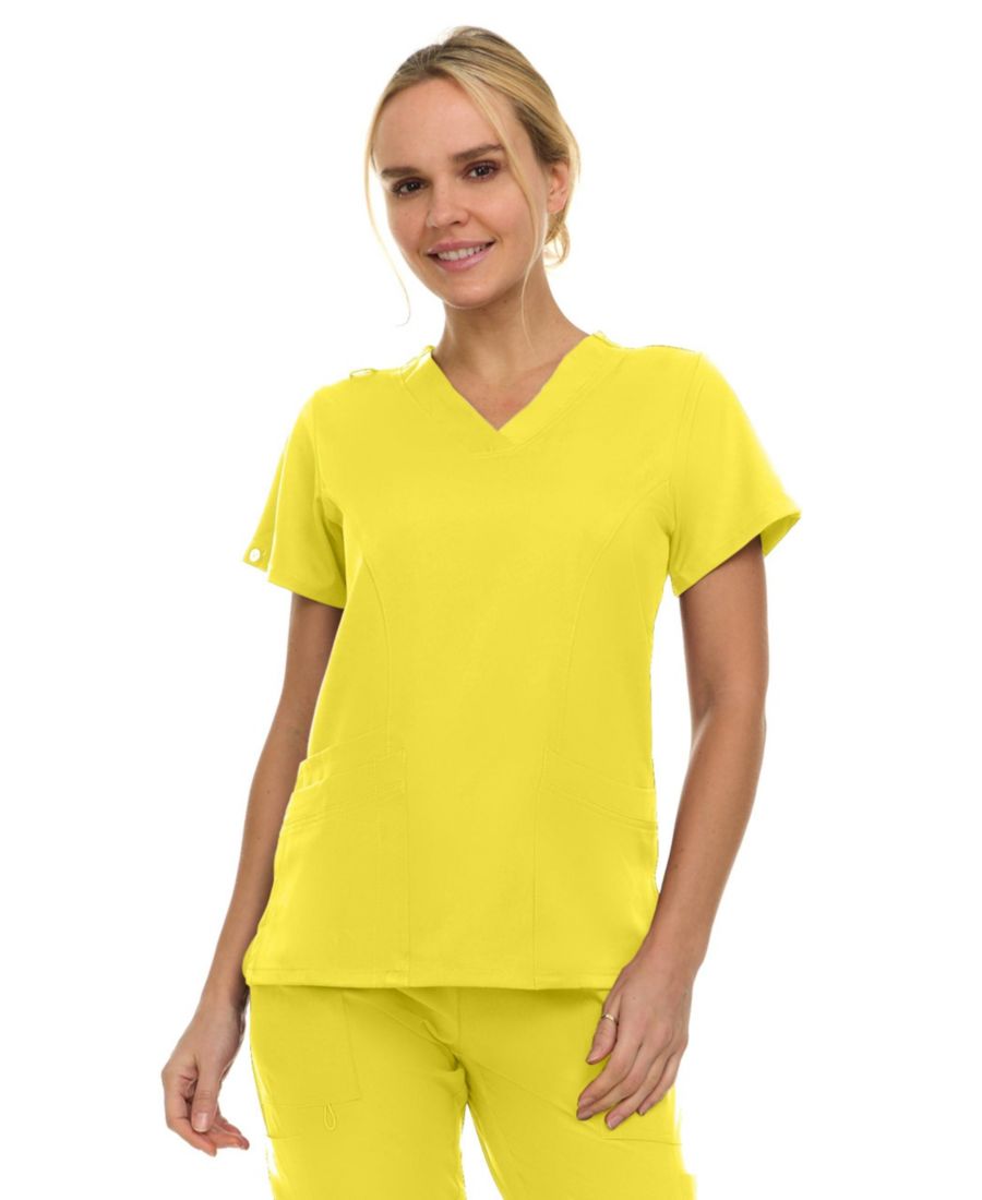 

Женская медицинская блузка Eleanor с тремя карманами, эластичным V-образным вырезом, ярко-розового цвета, размер Medium Medichic, Yellow