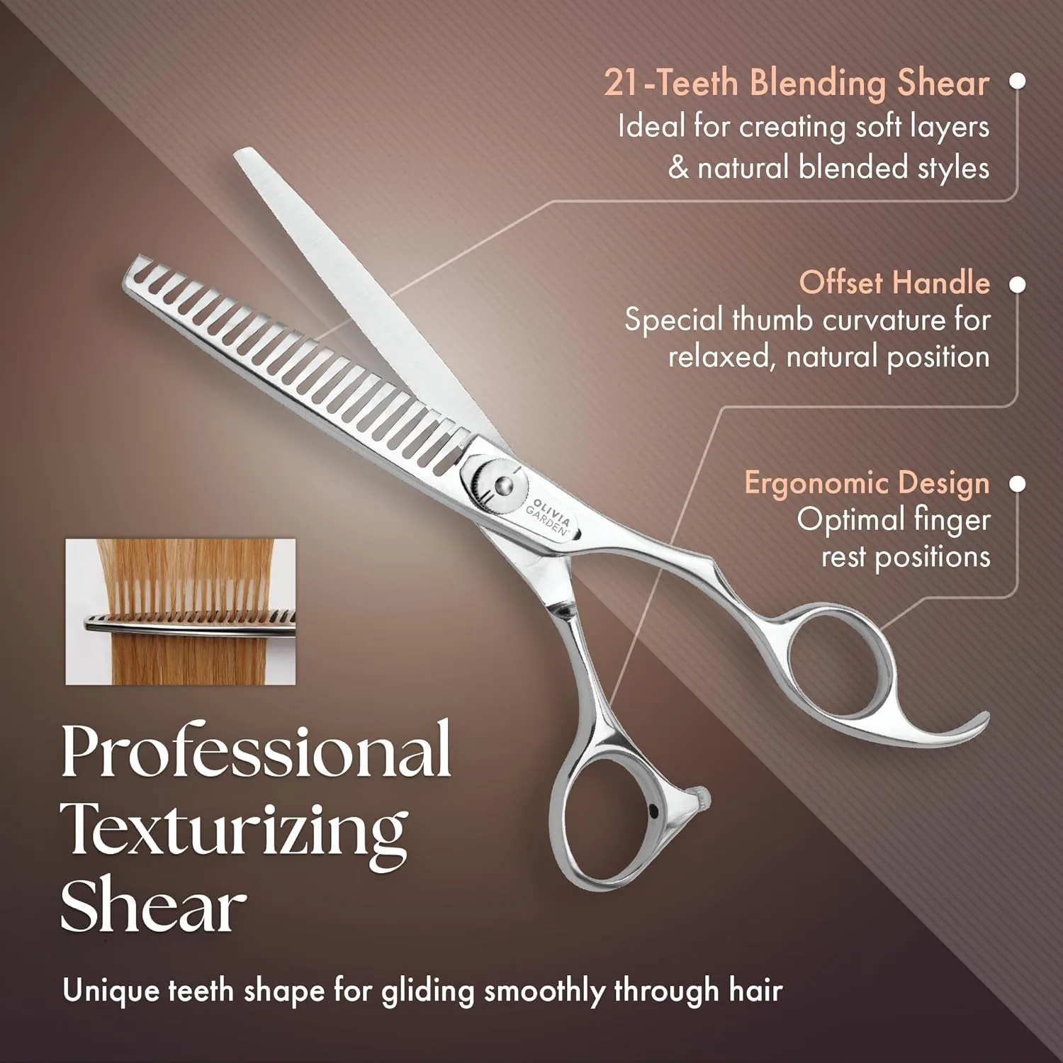 Olivia Garden TextureCut Professional Hairdressing Thinner Intro Case Набор 21 зубца: TC-21B, бритва RZ-E — фото 3