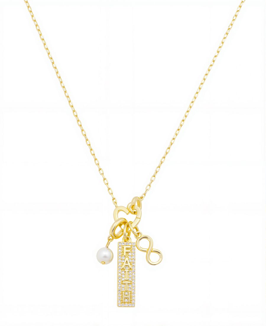 

Подвеска-карабин FAITH с кубическим цирконием в виде символа бесконечности и двойного сердца Unwritten, Gold