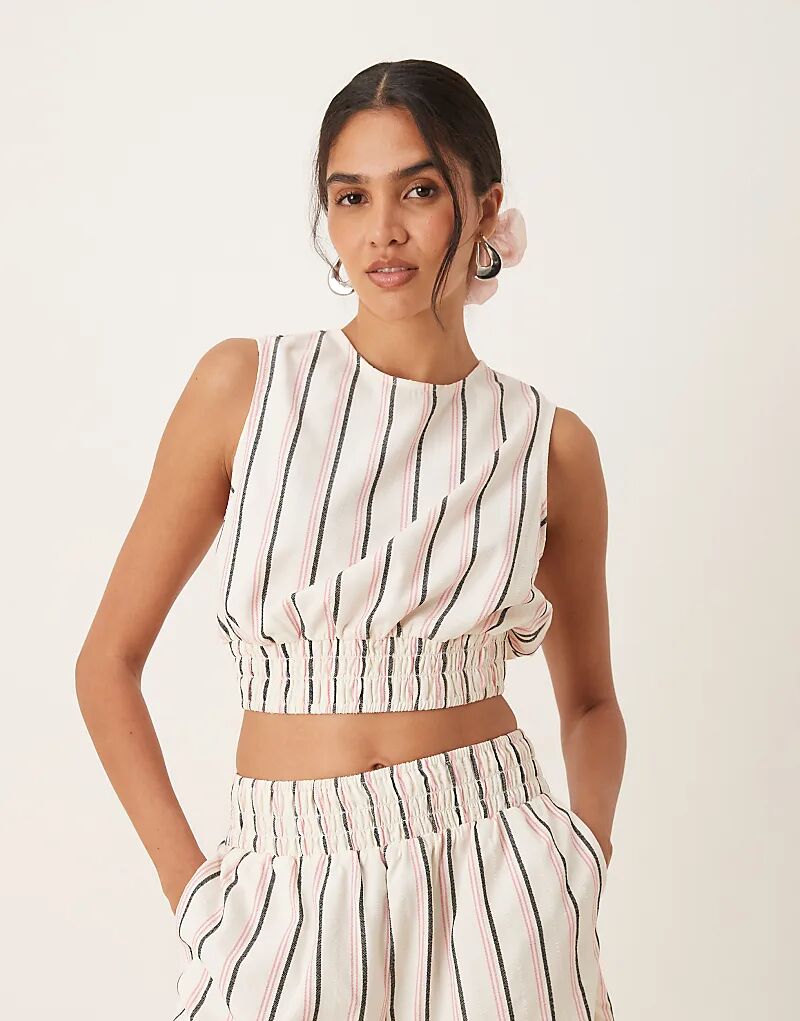 

Топ ASOS DESIGN с открытой спиной и сборками в розовую полоску