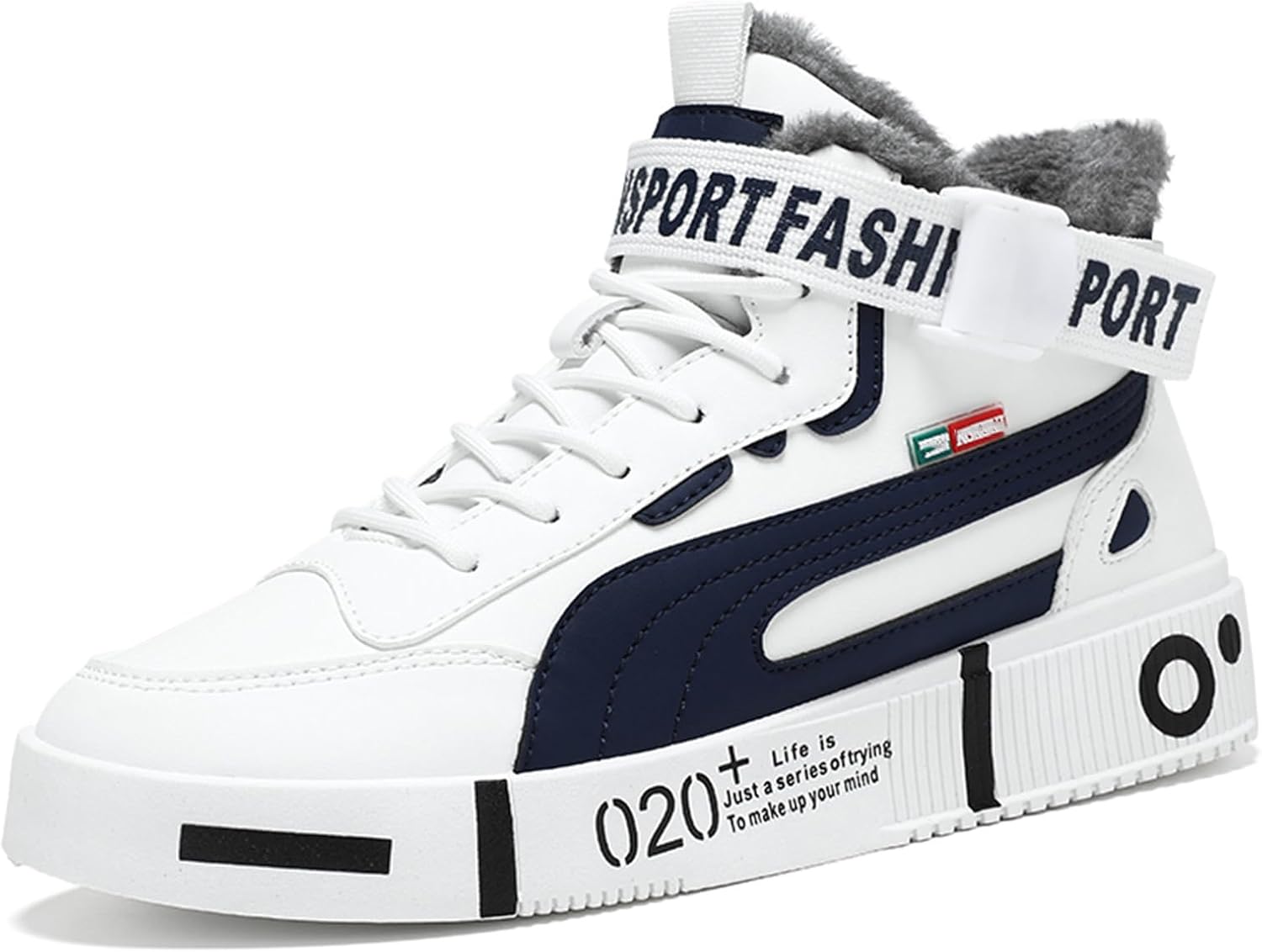 

Мужские зимние кроссовки с меховой подкладкой, высокие, для скейтбординга, повседневная носка, теплые повседневные прогулочные обувь Spwagym, белый