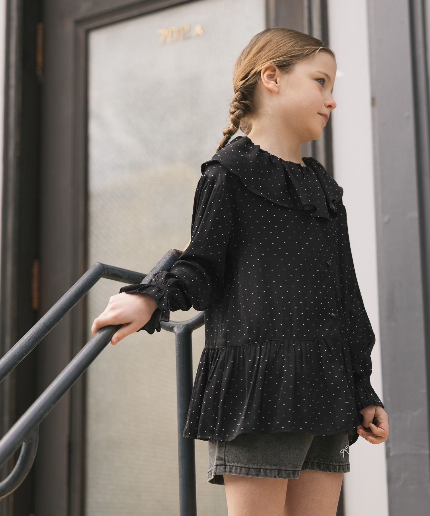 Блузка с оборками, не требующая особого ухода /детская /641313 GLOBAL WORK, Black Mini Dot 10 — фото 4