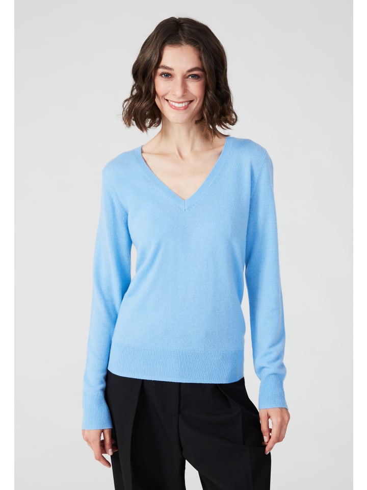 

Кашемировый свитер с V-образным вырезом ледяного синего цвета Style Republic