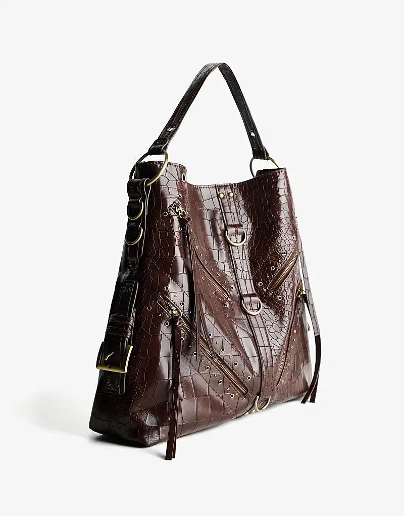 

Сумка-макси Bershka из искусственной кожи с заклепками коричневого цвета