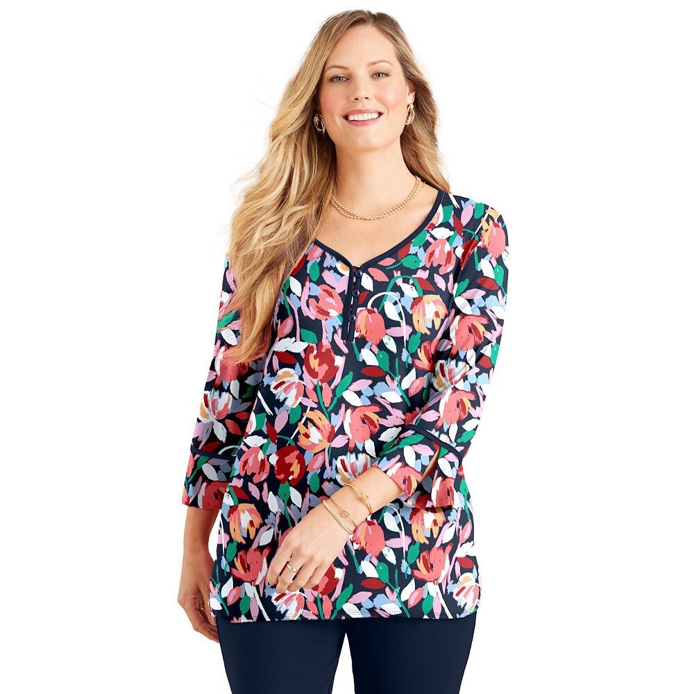 

Женский топ размера плюс Liz&me Katerina Henley Catherines, цвет Navy Painted Floral