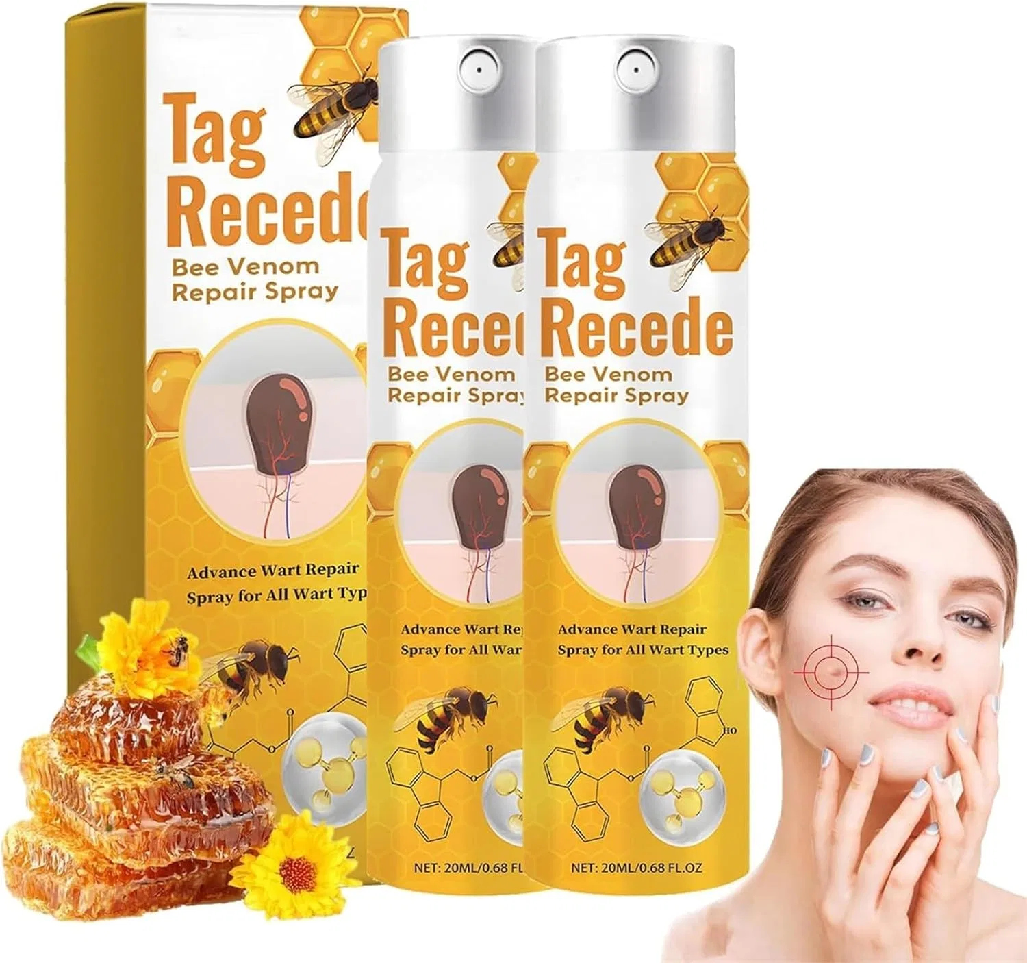 Набор из 2 спреев с пчелиным ядом Tag Recede для лица и тела Generic, Tag Recede Bee Venom Spray