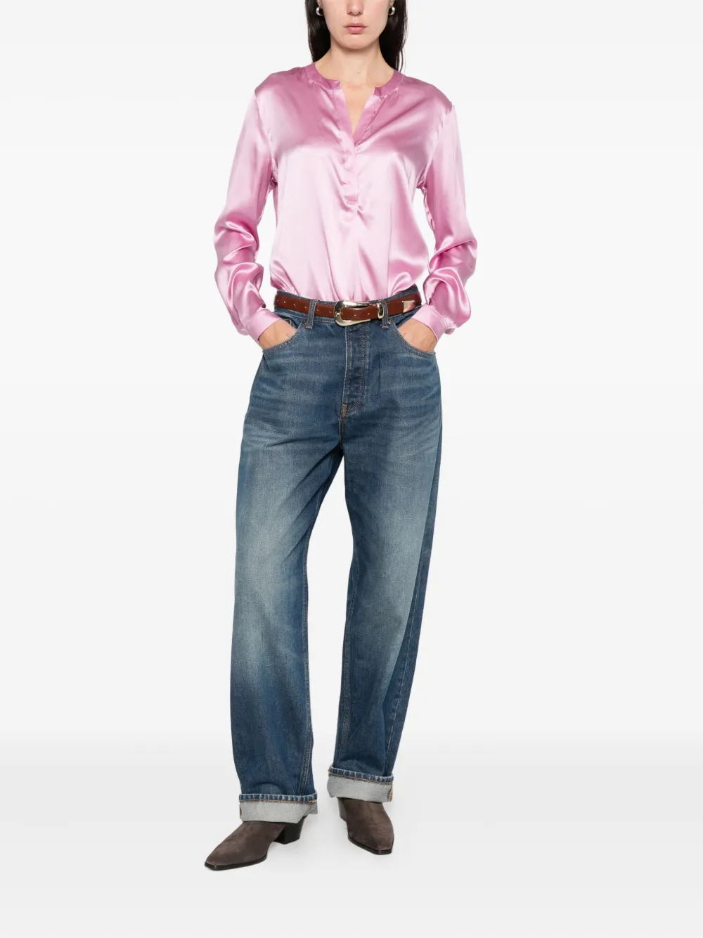 

Блузка с V-образным вырезом и длинными рукавами Purotatto, розовый