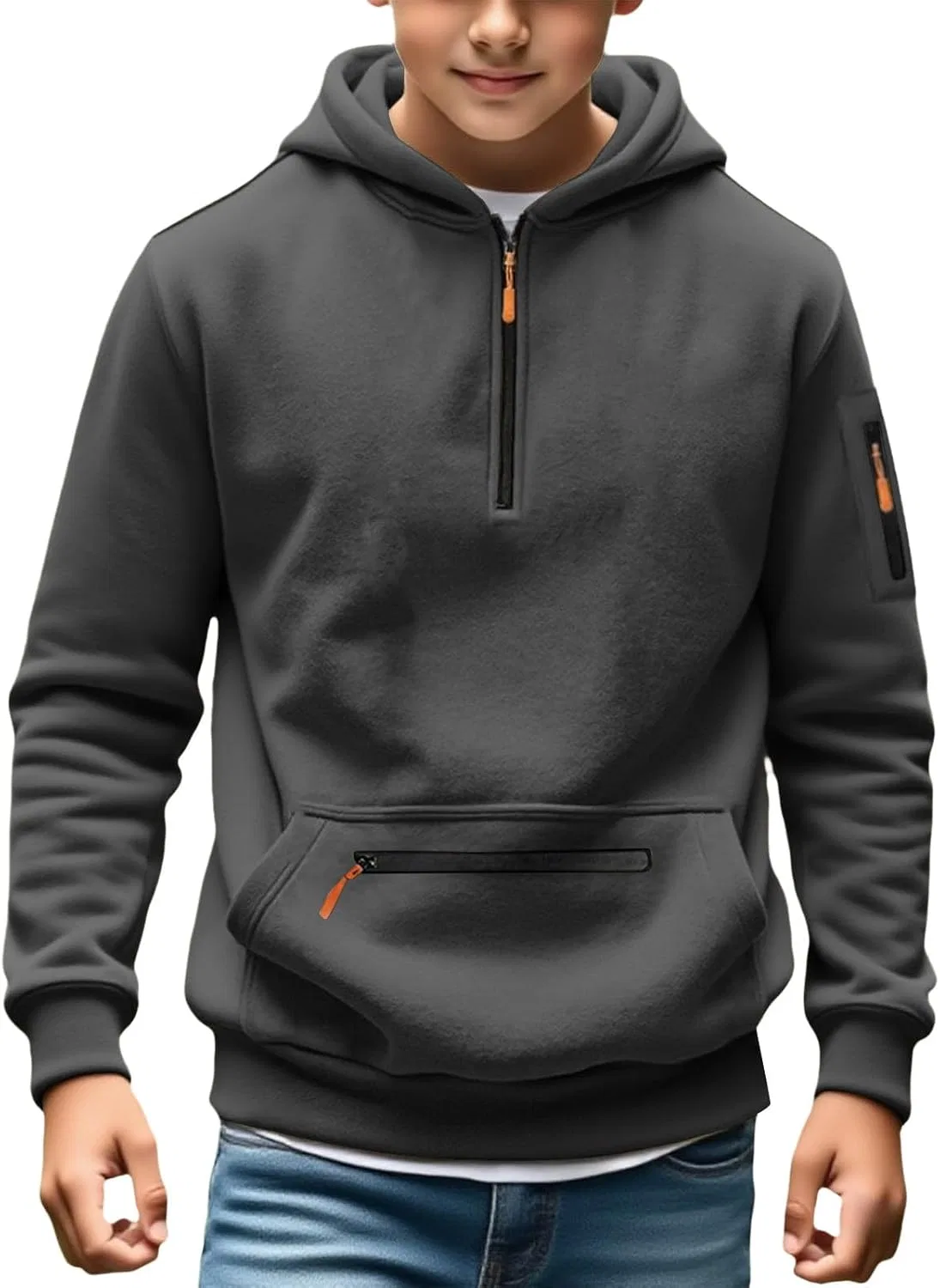 Молодежная худи на молнии, флисовая, Dark Gray