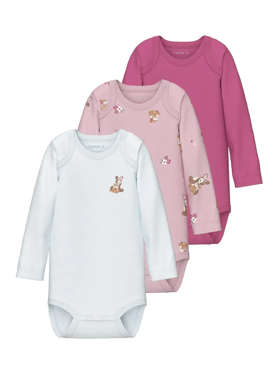 

Боди с длинными рукавами Name It "NBFBODY 3P LS IBIS ROSE DEER NOOS", цвет Ibis Rose