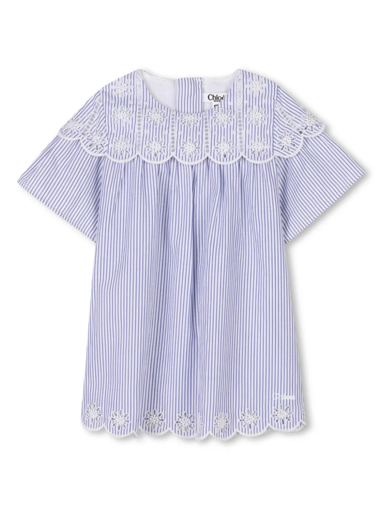 

Chloé Kids полосатое платье с цветочной вышивкой, синий