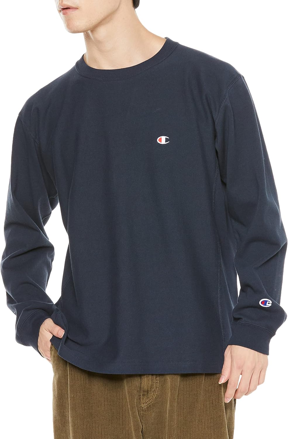 

Мужская футболка с длинным рукавом Champion C3-W403/C3-T411, круглый вырез, 100% хлопок, 257 г, логотип One Point, темно-синий