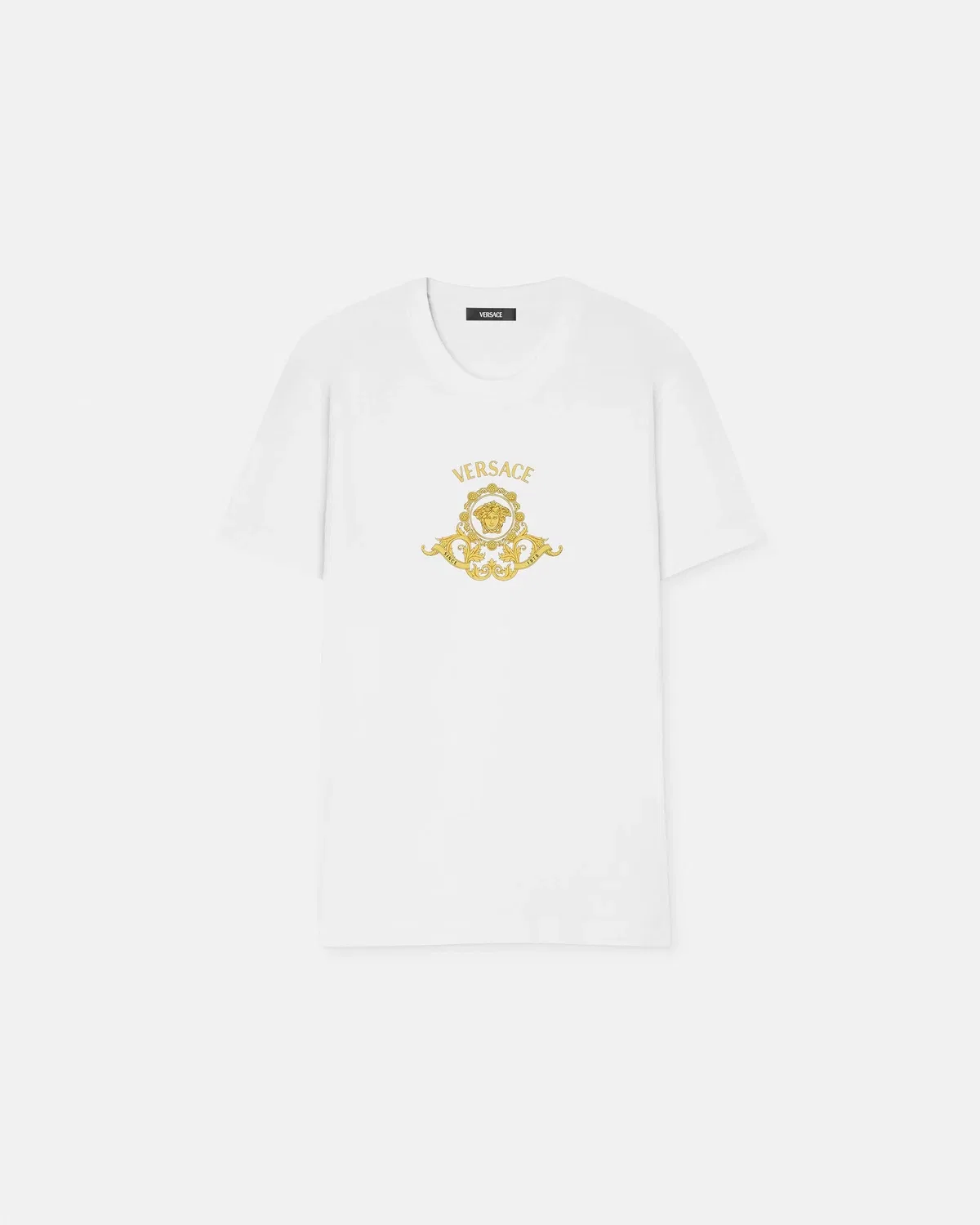 Приталенная футболка из хлопкового джерси с принтом VERSACE, белый