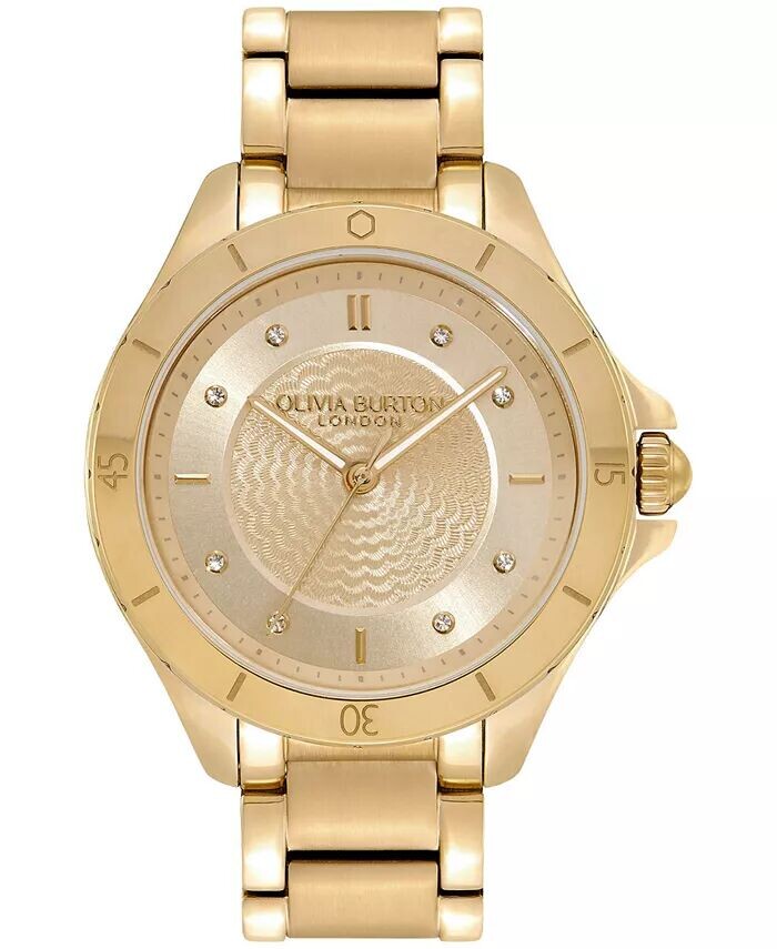 

Женские спортивные часы класса люкс из золотистой стали с гильошированным узором, 36 мм Olivia Burton, желтый