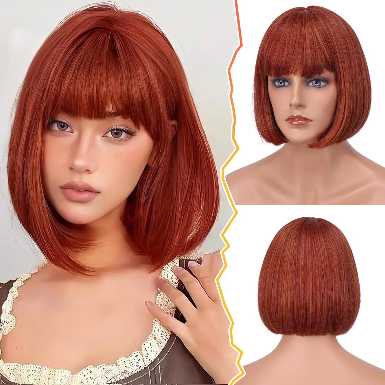 Женский короткий парик-боб с челкой 30 см от BARSDAR Barsdar, Copper Auburn