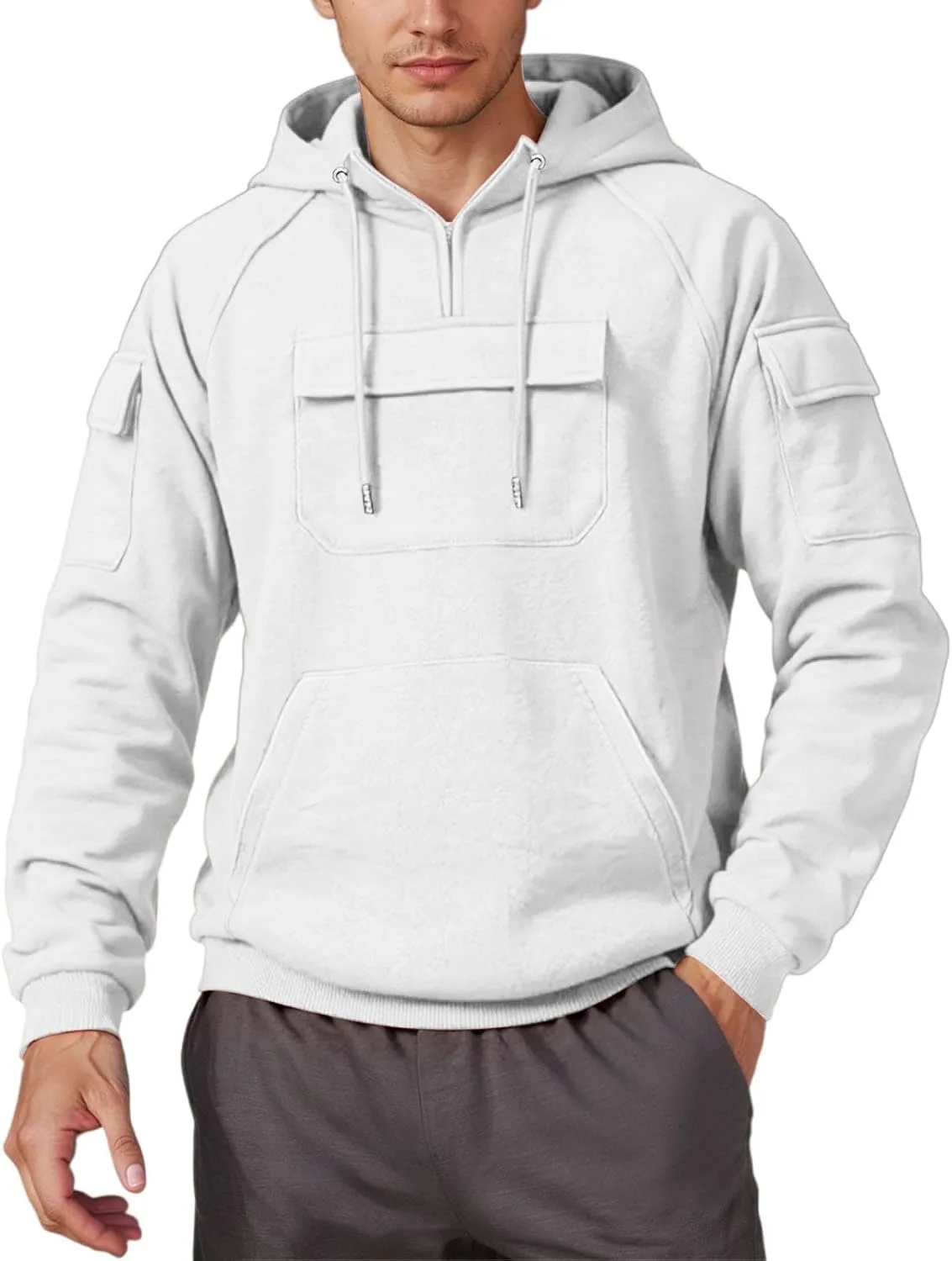 

Мужская толстовка с капюшоном и карманами 1/4 молния Casual Pullover