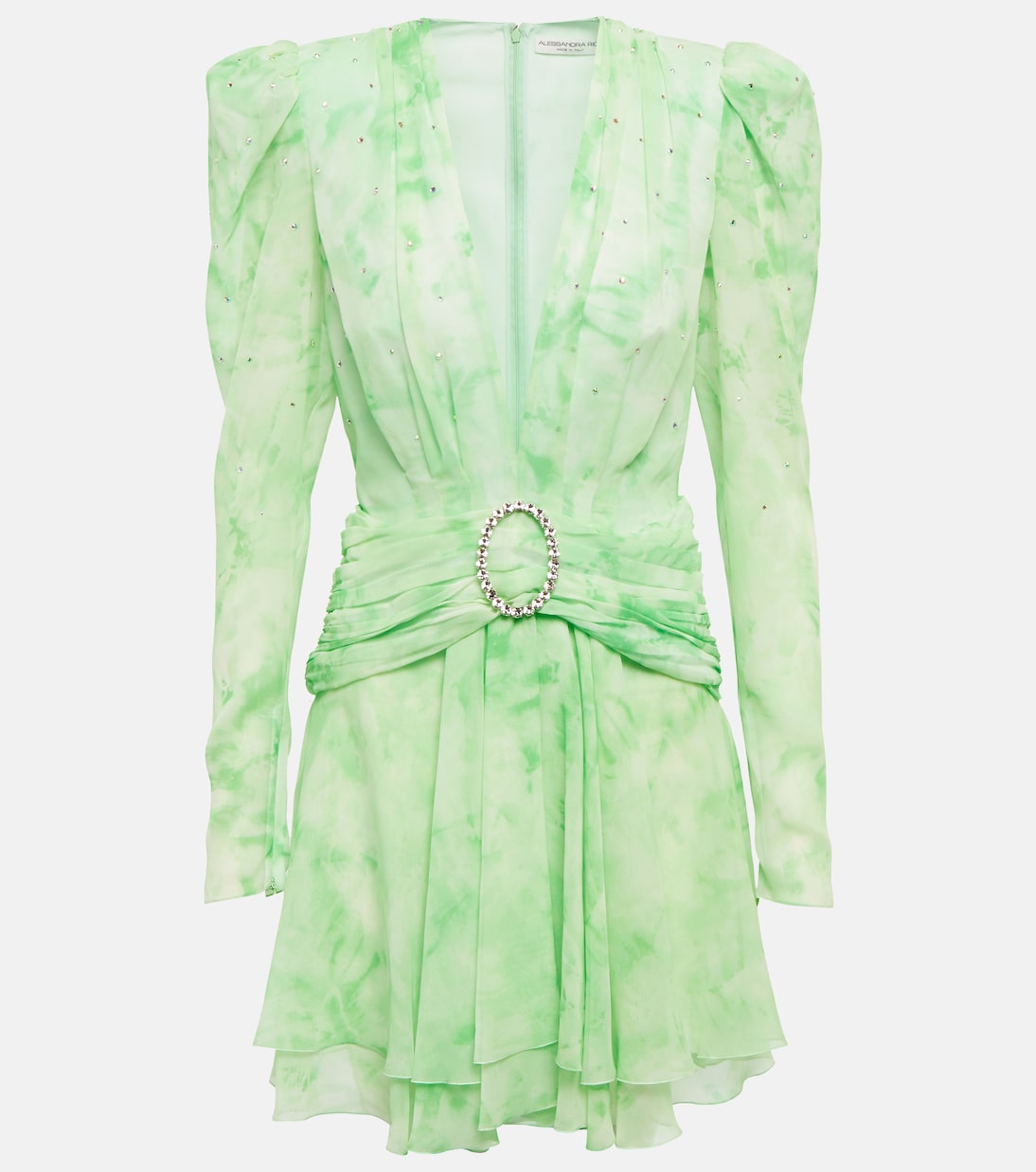

Мини-платье из шелка с поясом Alessandra Rich, Neon Green